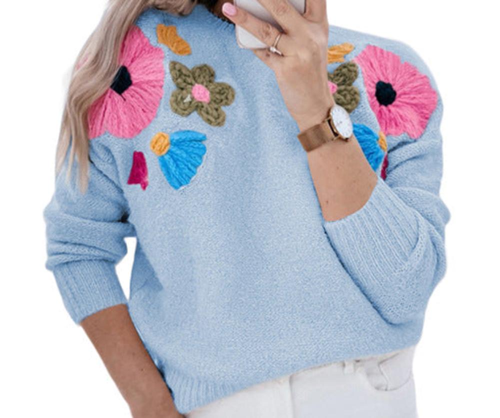 Knitted Floral Embroidered Sweater