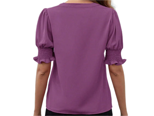V-neck Puff Ruffled Sleeve Top