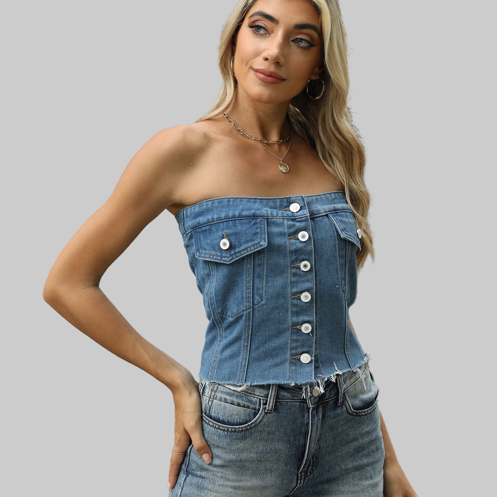 Washed Denim Tube Top
