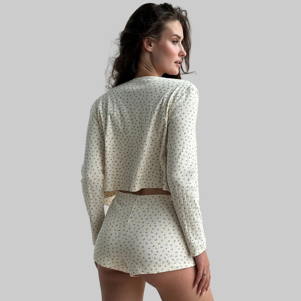 Floral Long Sleeve Top Shorts Two Piece Set