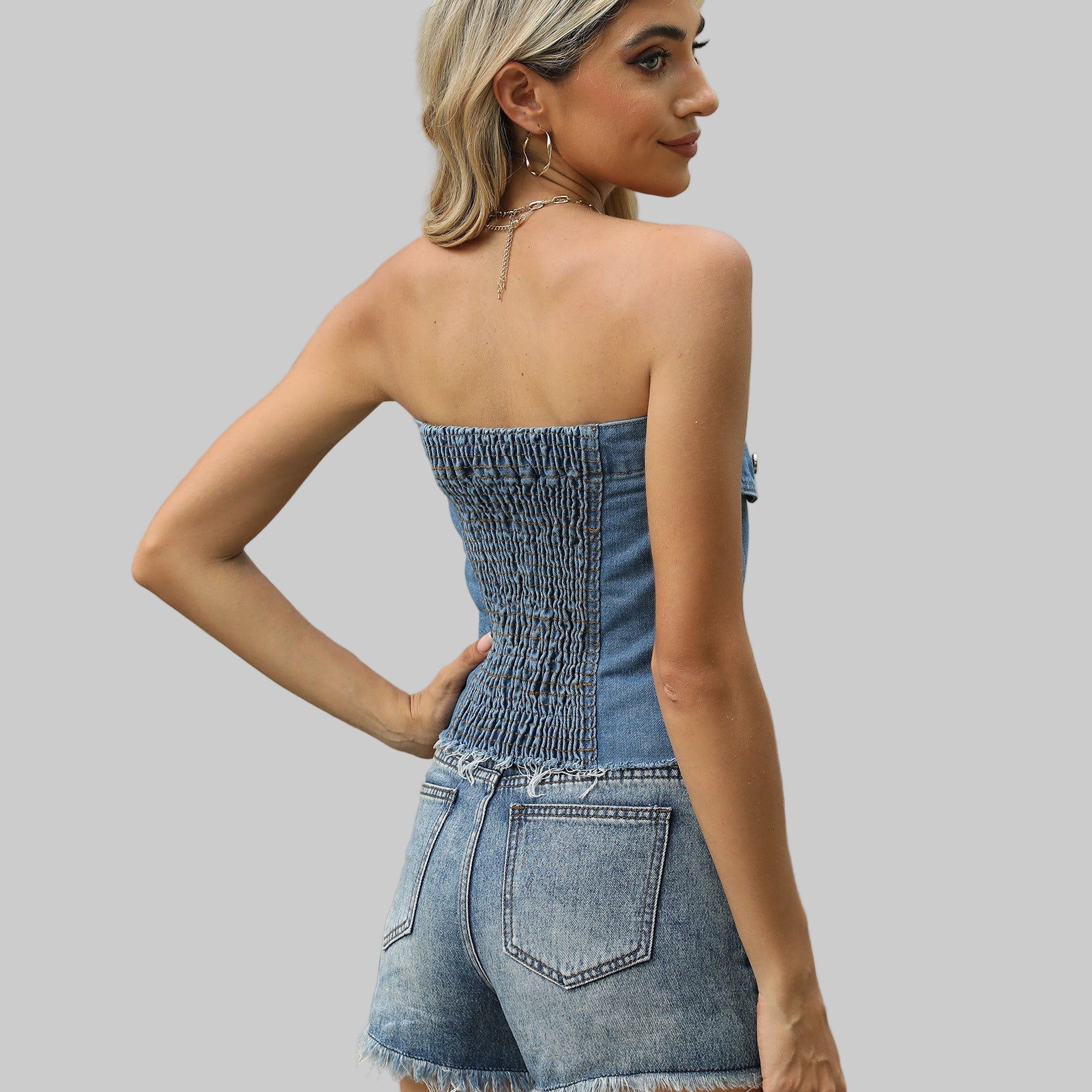 Washed Denim Tube Top