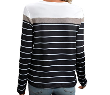 Striped Stitching Long Sleeved Top