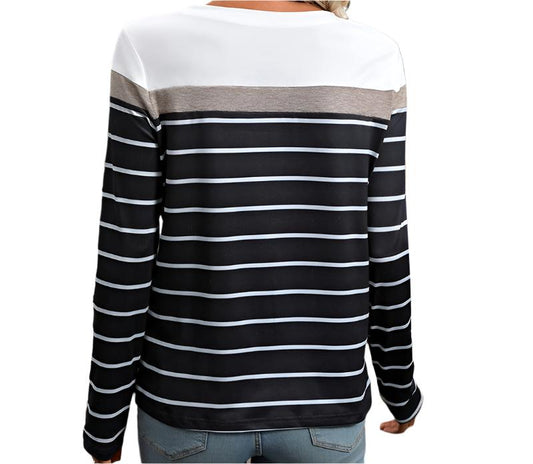 Striped Stitching Long Sleeved Top