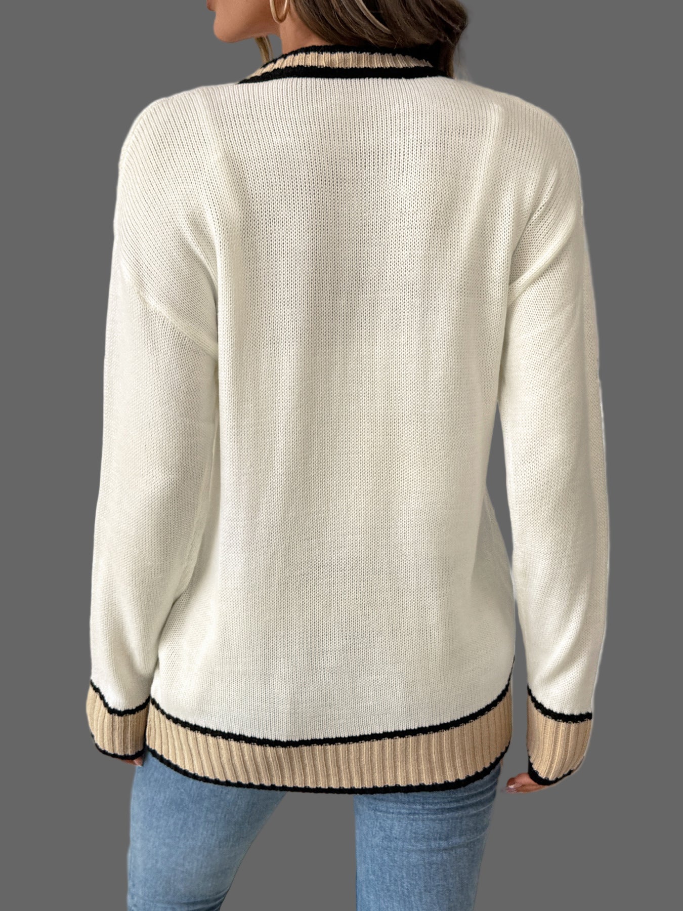 Loose Contrast Color Sweater Cardigan