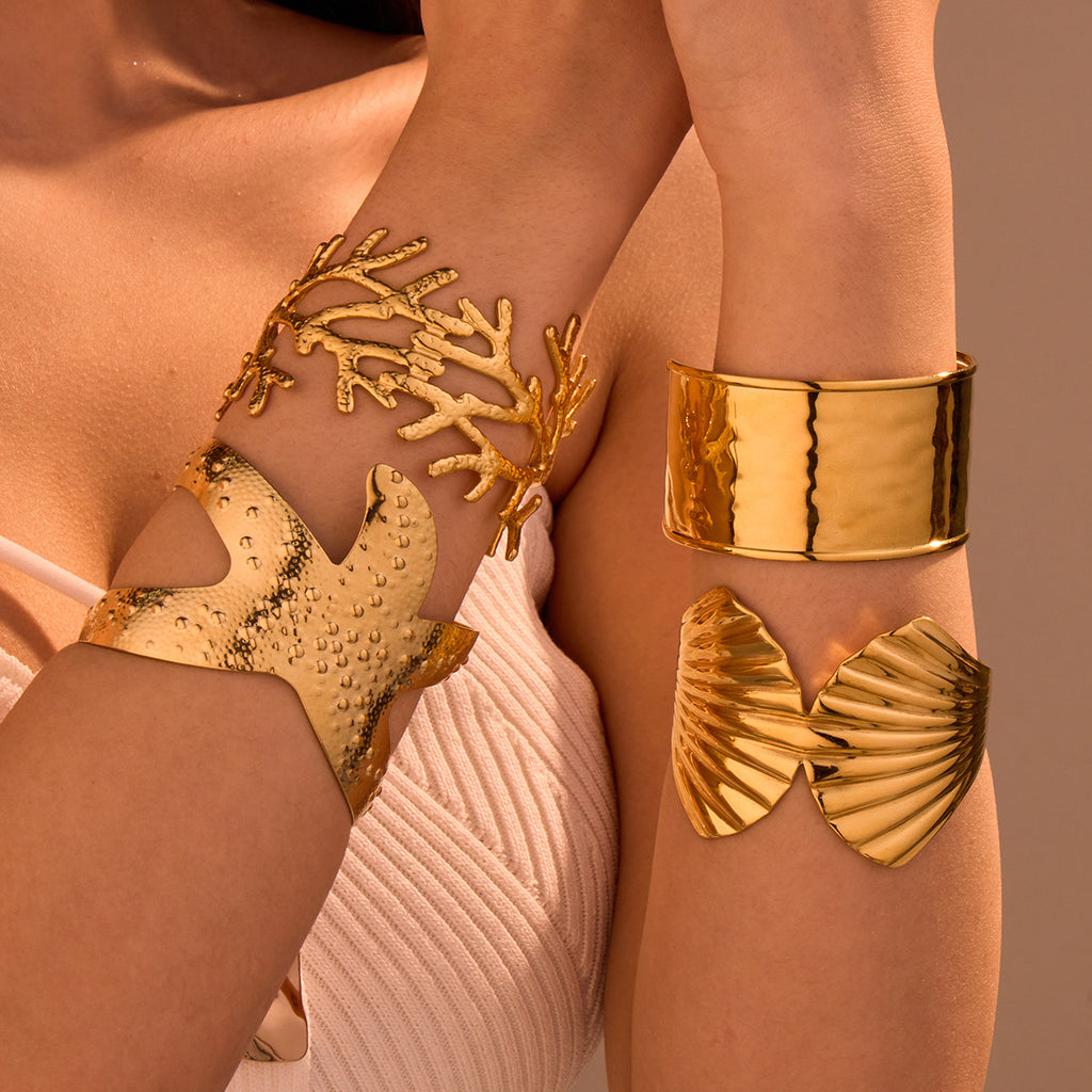 Ocean Coral Starfish Shell Exaggerated Titanium Steel Stainless Steel 18K Gold Plating Bracelet