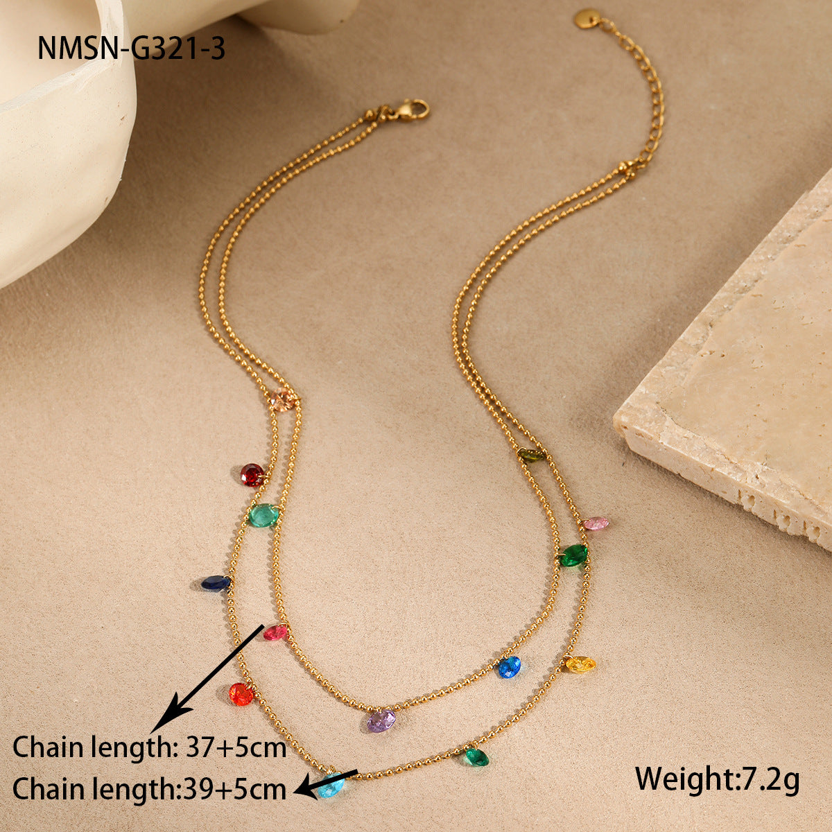 NMSN-G321-3 Gold Color Zirconium Necklace
