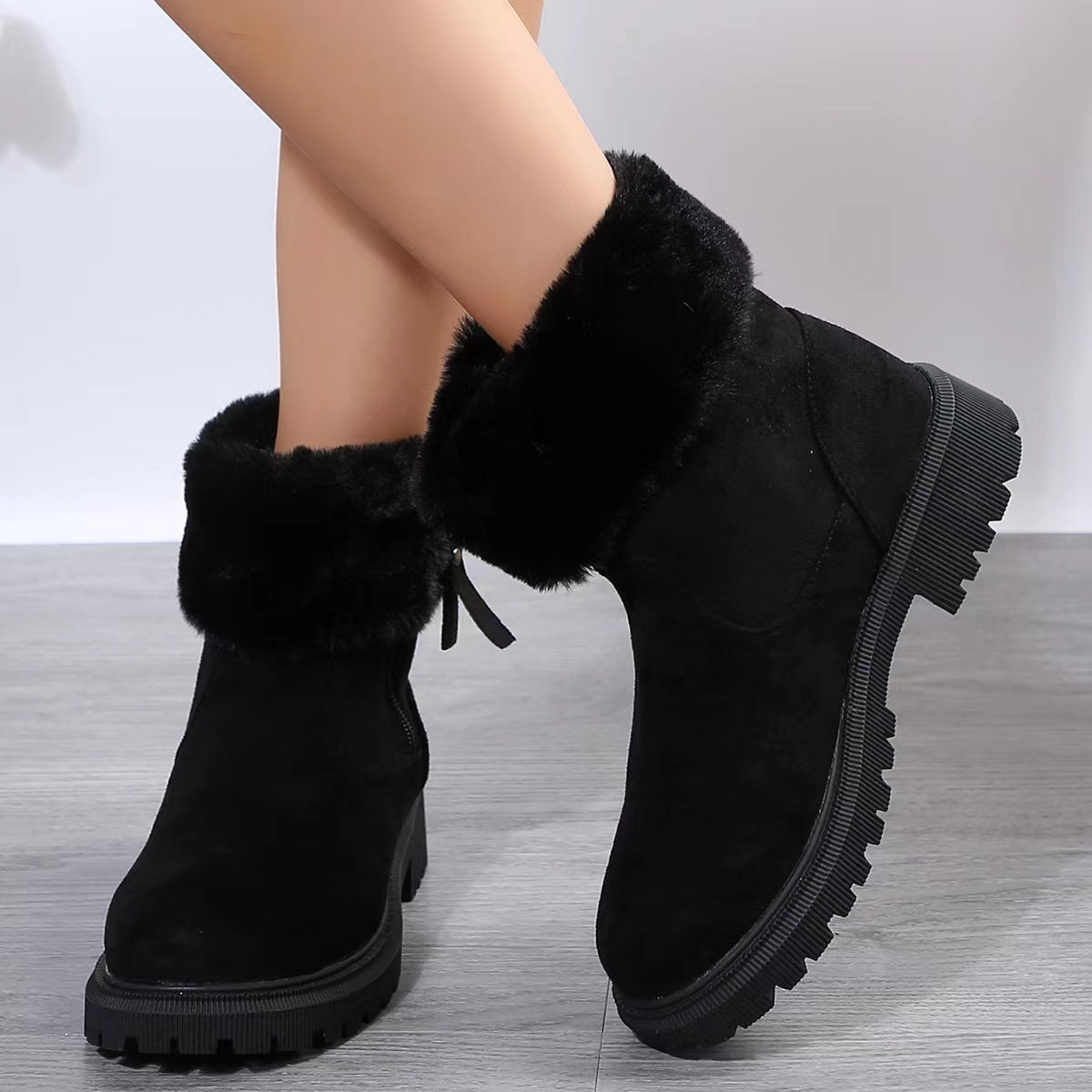 Mid Calf Snow Fur Cotton Padded Boots