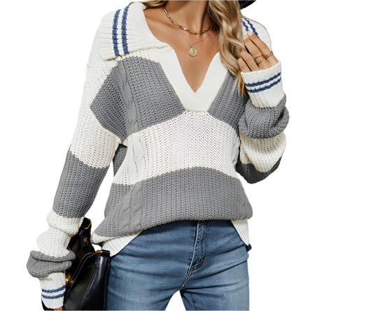 Polo Collar Striped Sweater