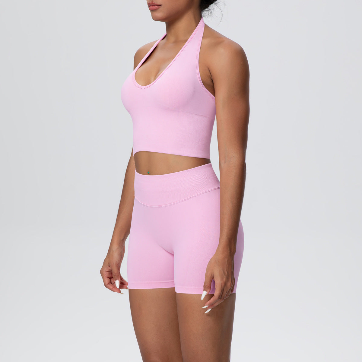 Breathable Halter Bra Vest Seamless Knitted High Waist Shorts