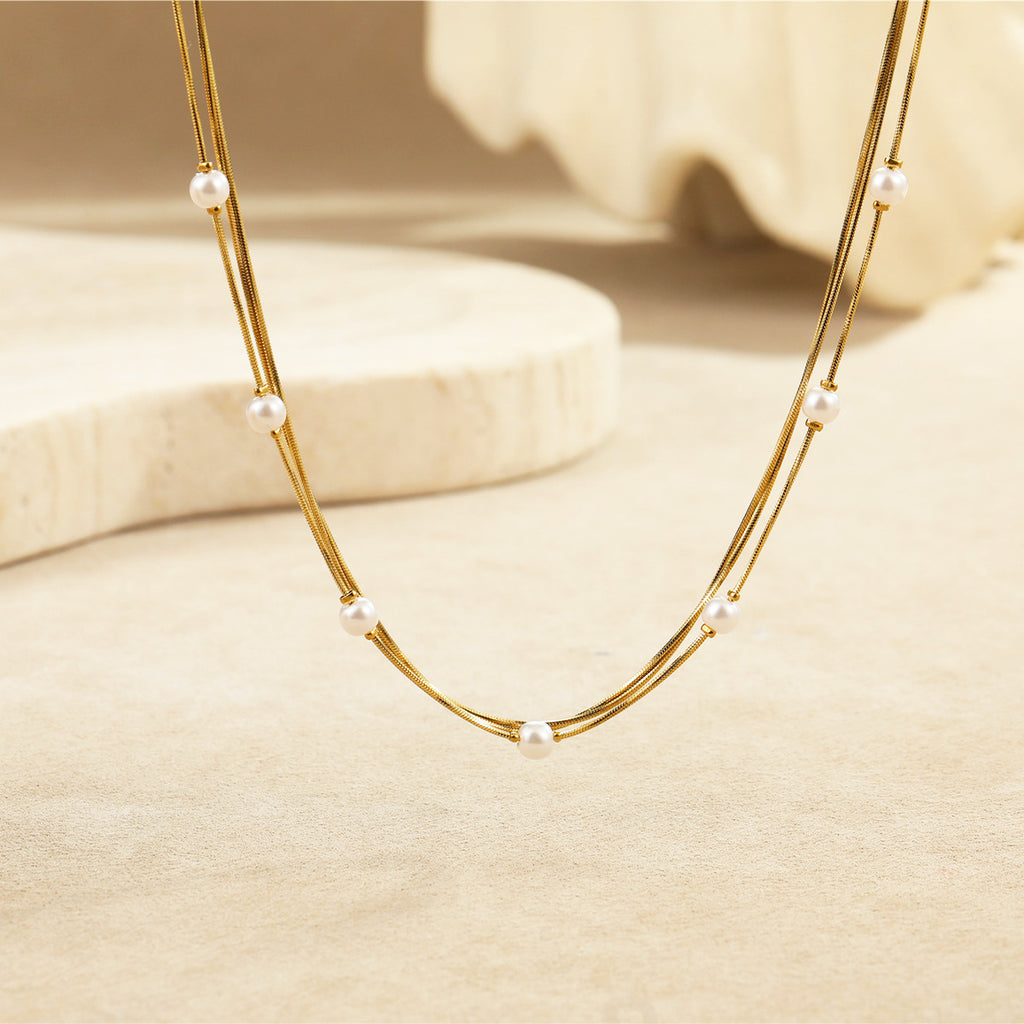 Pearl Multi Layer Twin Stainless Steel Necklace