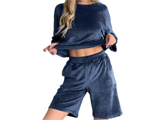 Velvet Sleeve Shorts Two-Piece Loungewear Set