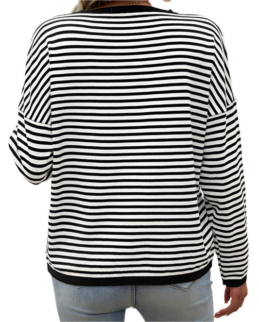 Casual Round Neck Striped Sweater