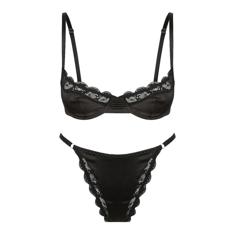 Sexy Stretch Satin Lace Edge Bra Set