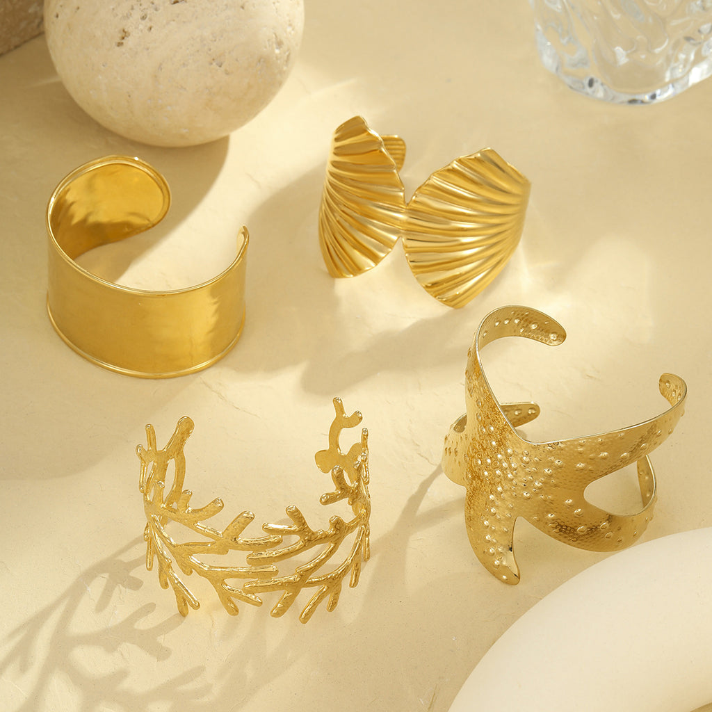 Ocean Coral Starfish Shell Exaggerated Titanium Steel Stainless Steel 18K Gold Plating Bracelet