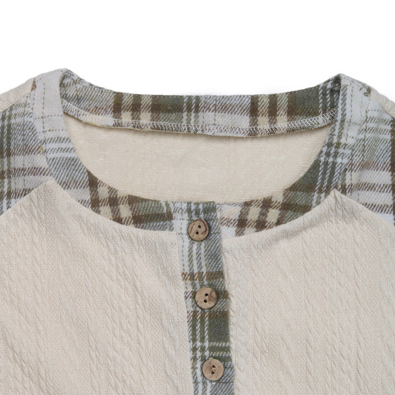Plaid Stitch Long Sleeve T-shirt Top