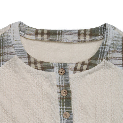 Plaid Stitch Long Sleeve T-shirt Top