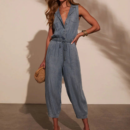 Casual Washed Denim Jumpsuit