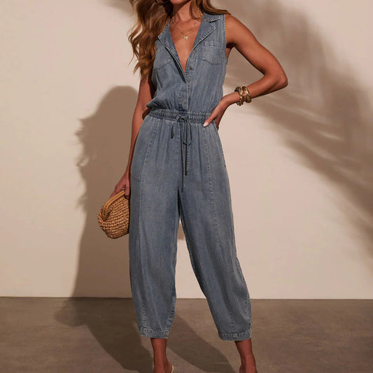 Casual Washed Denim Jumpsuit