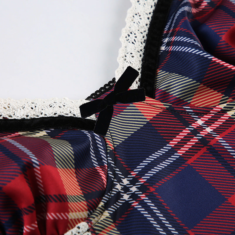 Plaid Lace Camisole Cropped Top