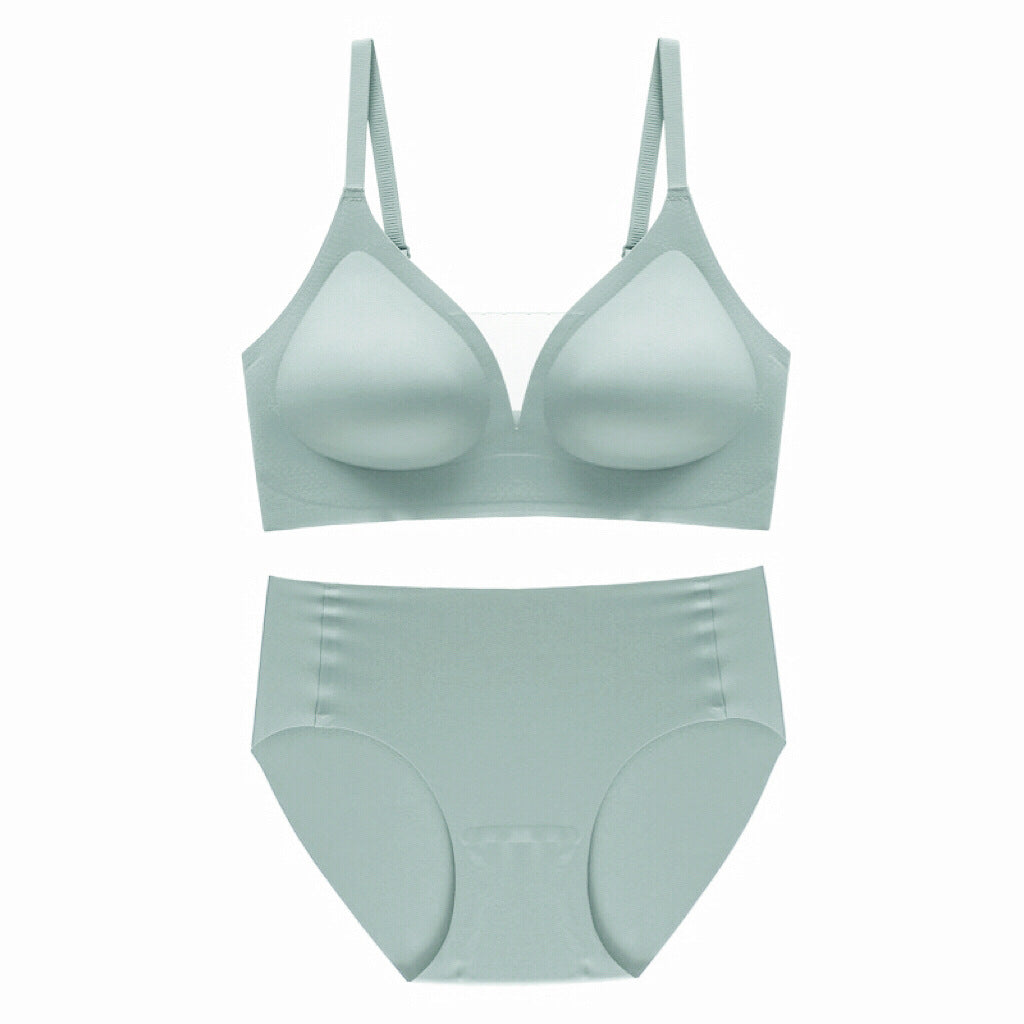Seamless Soft Support Green Mesh V-Neck Thin Breathable Underwired Bra Set