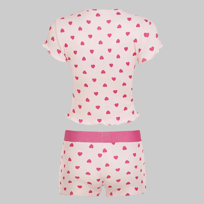Heart Print Short Sleeved Two Piece Set