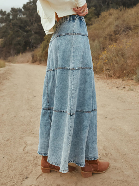Bohemian A-Line Layered Stitching Denim Skirt