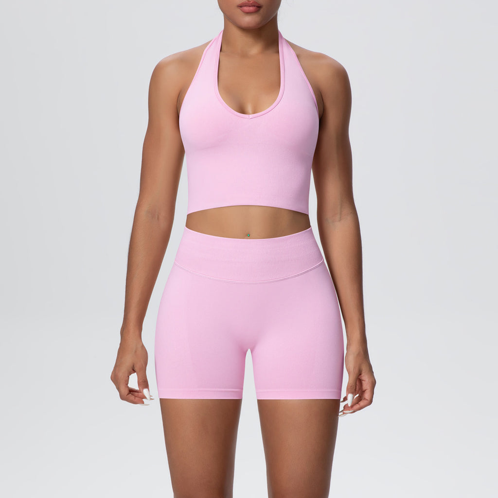 Breathable Halter Bra Vest Seamless Knitted High Waist Shorts