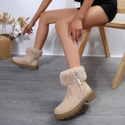 Mid Calf Snow Fur Cotton Padded Boots