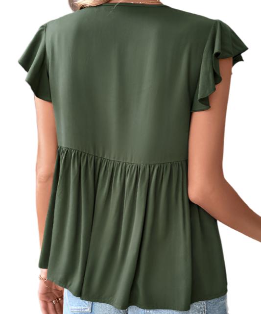 Flying Sleeve Button Tie Top