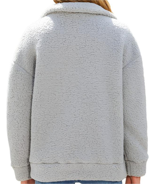 Autumn Winter Long Sleeve Zipper Plush Stitching Coat