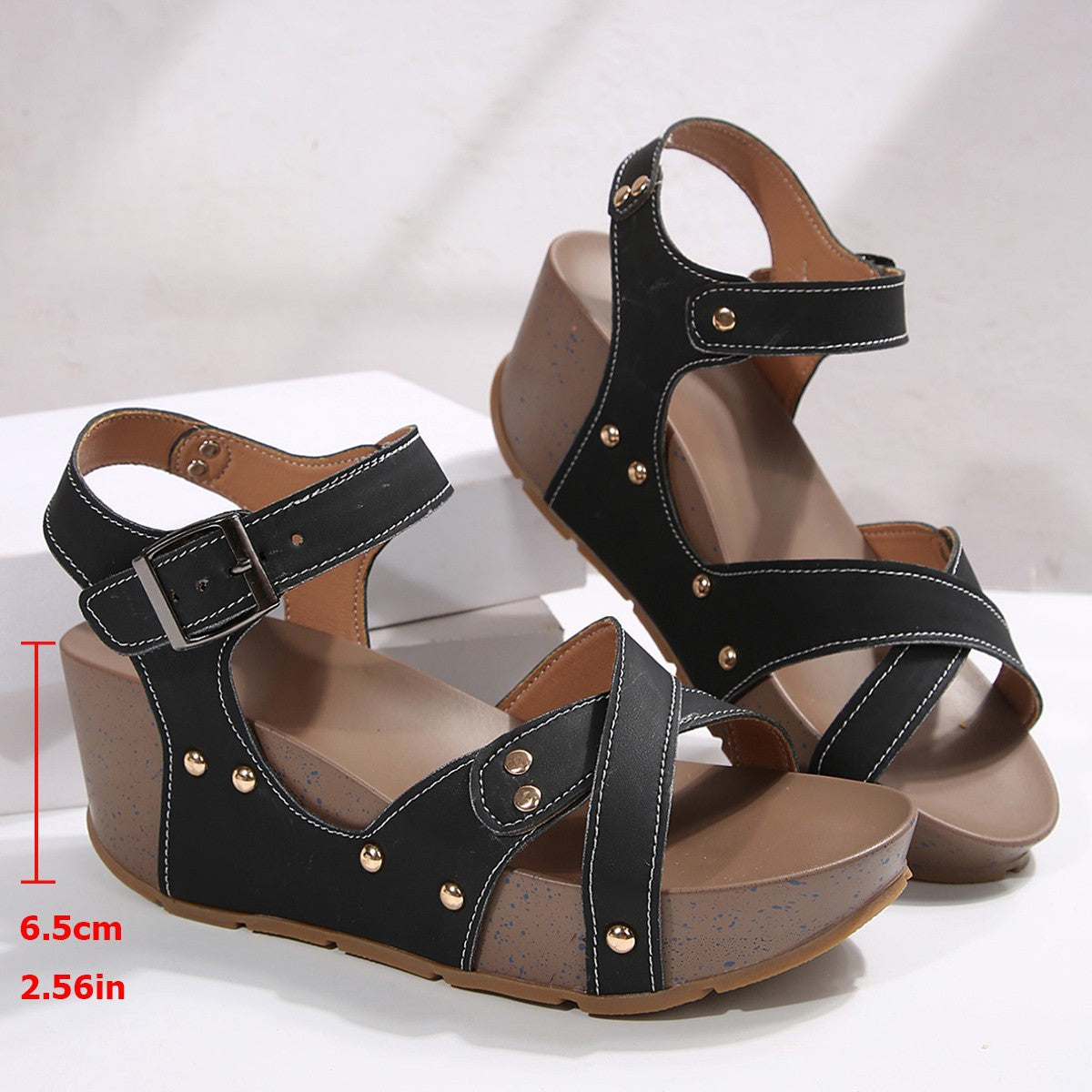 Cross Strap Rivet Platform Wedge Sandals