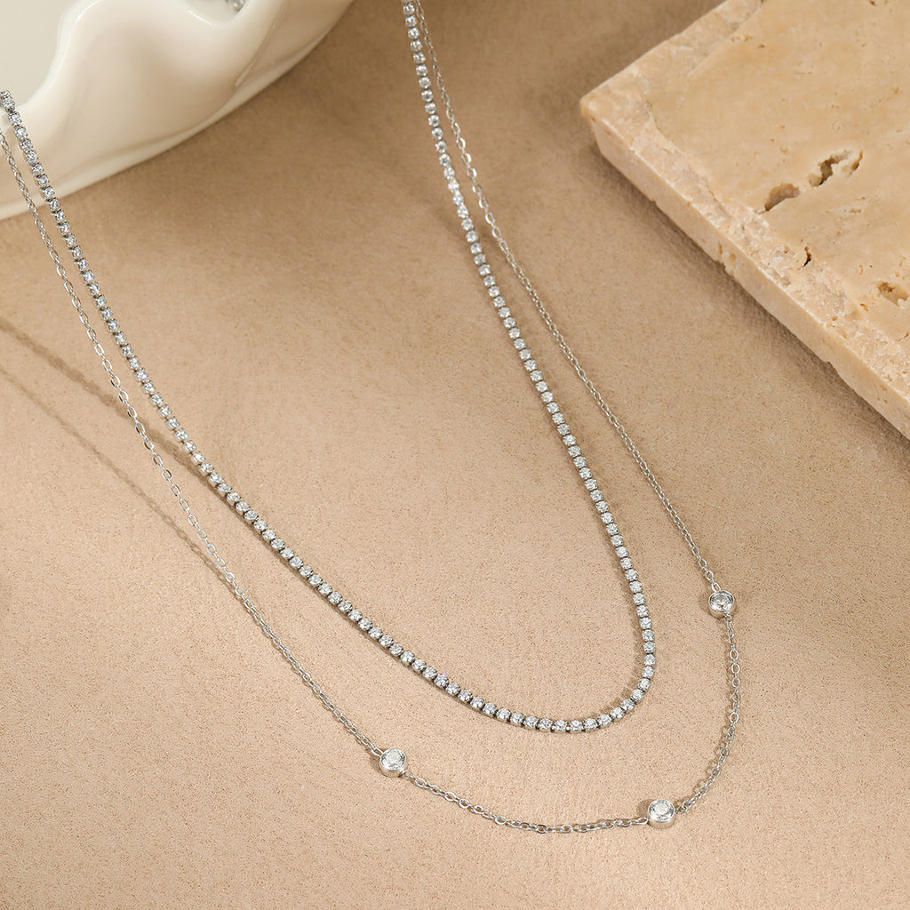 Zircon Titanium Steel Twin Necklace