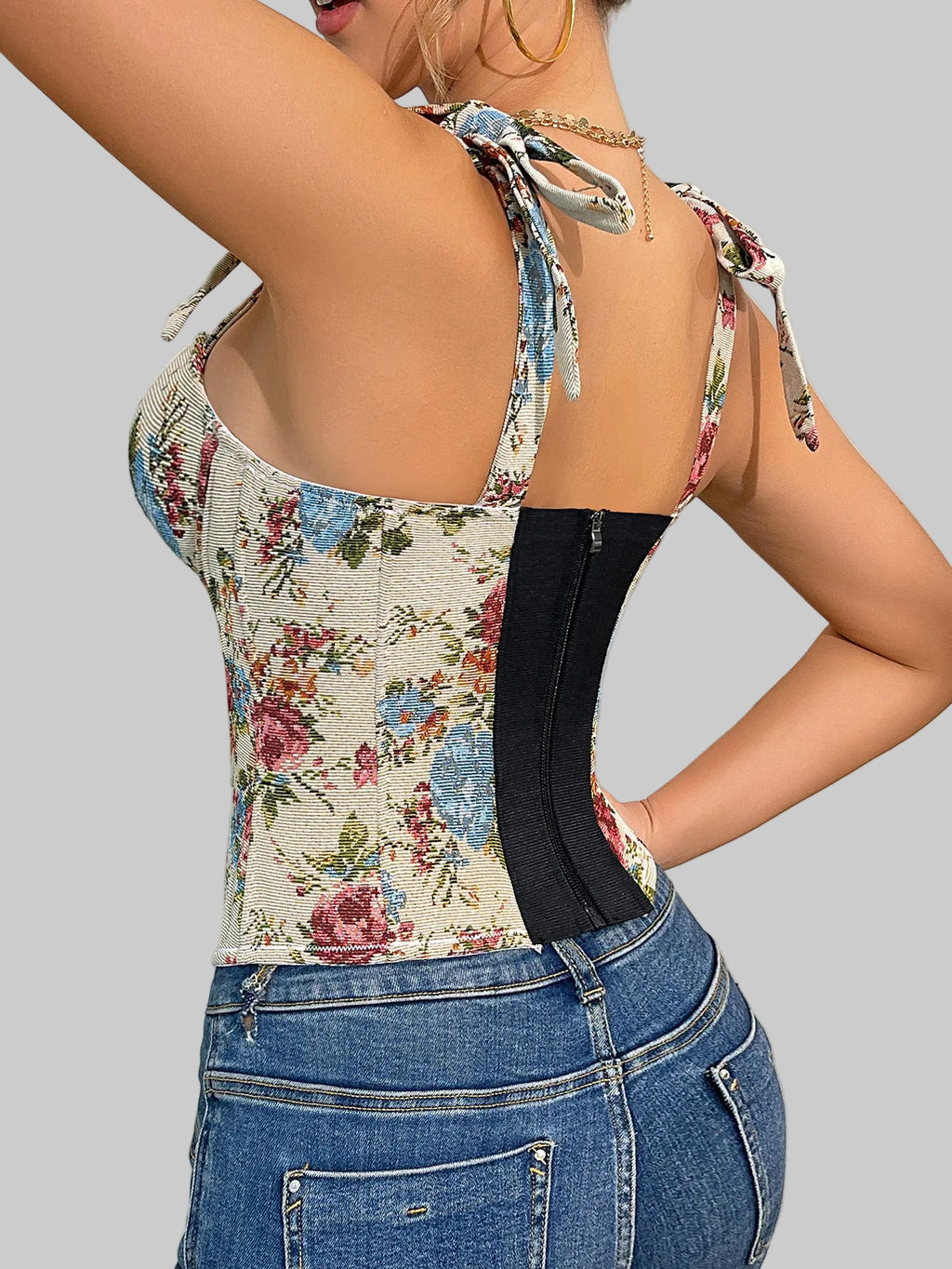 Cotton Linen Printed Camisole Boning Corset Top