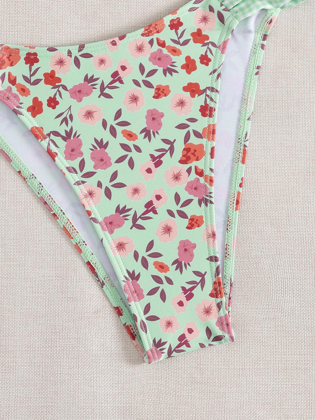 Boho Floral Check Bikini with Adjustable Tie