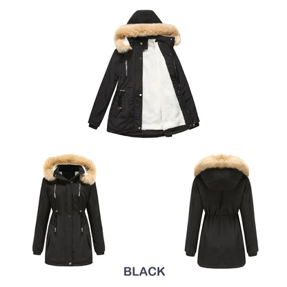 Thick Lambskin Cotton Detachable Fur Hoodie Fleece Padded Coat