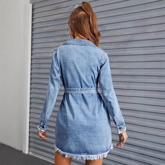 Retro Long Sleeve Denim Dress