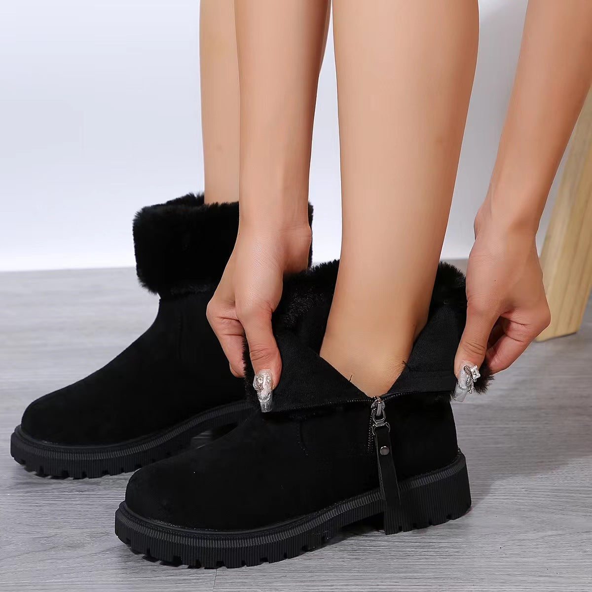Mid Calf Snow Fur Cotton Padded Boots