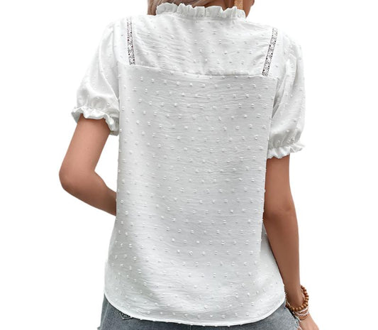 V-neck Short Sleeve White Top