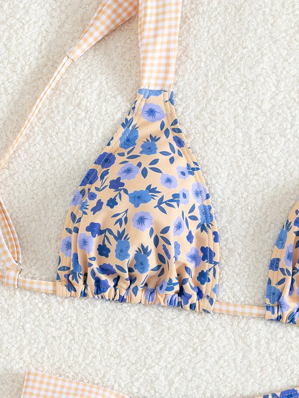 Boho Floral Check Bikini with Adjustable Tie