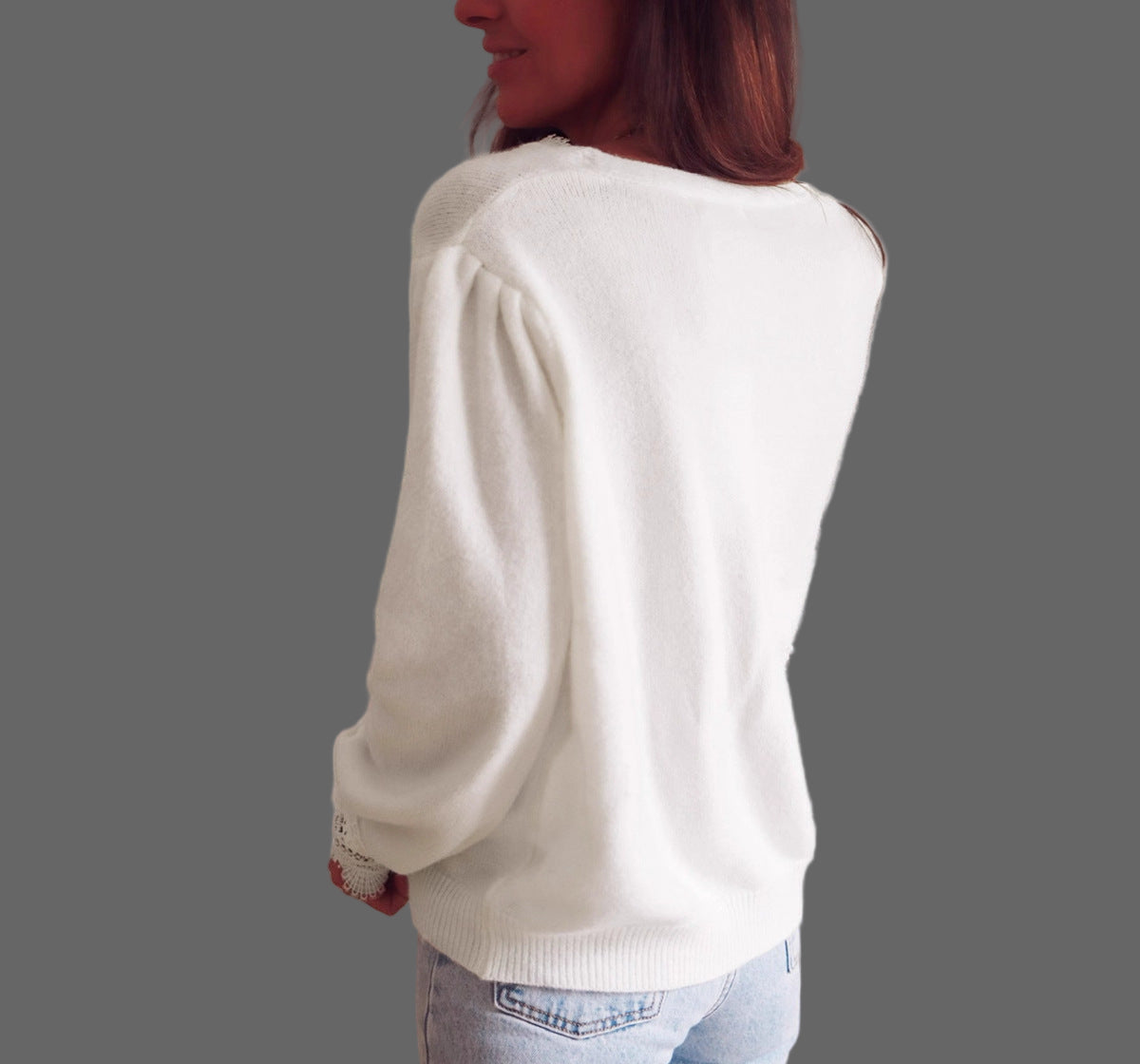 Lace Stitching V-neck Knitted Cardigan