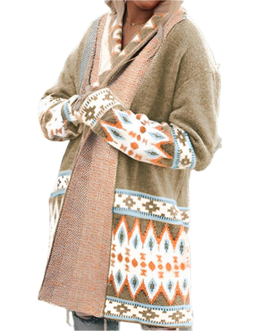 Ethnic Print Knitted Cardigan