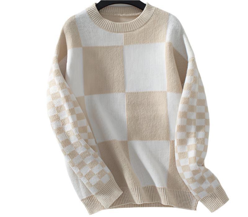 Contrast Color Check Pullover Sweater