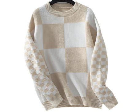 Contrast Color Check Pullover Sweater