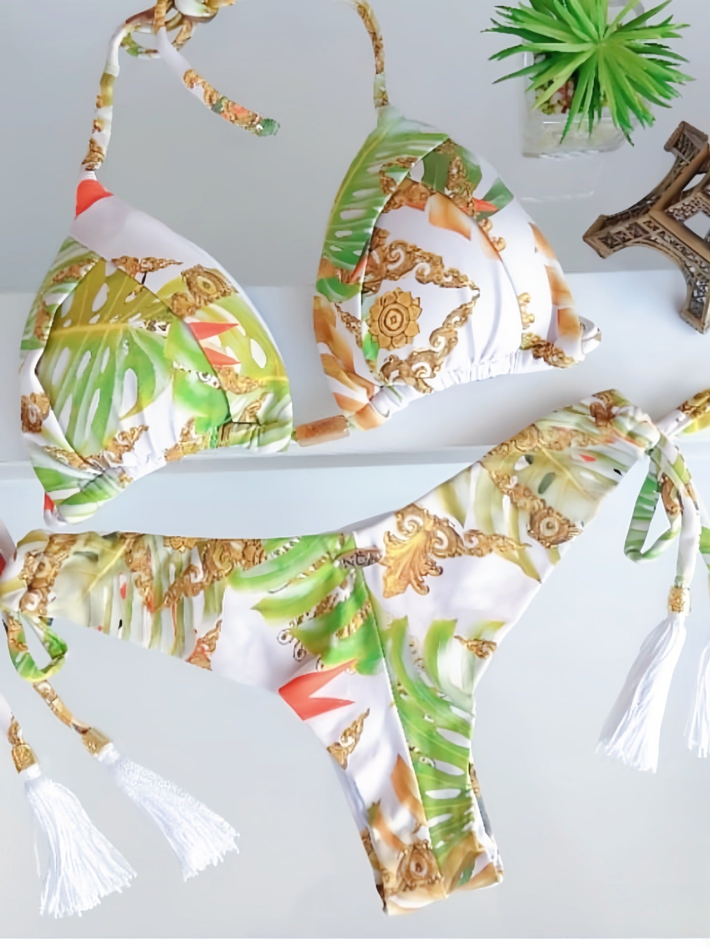 Floral Print Tassel Lace-up Bikini