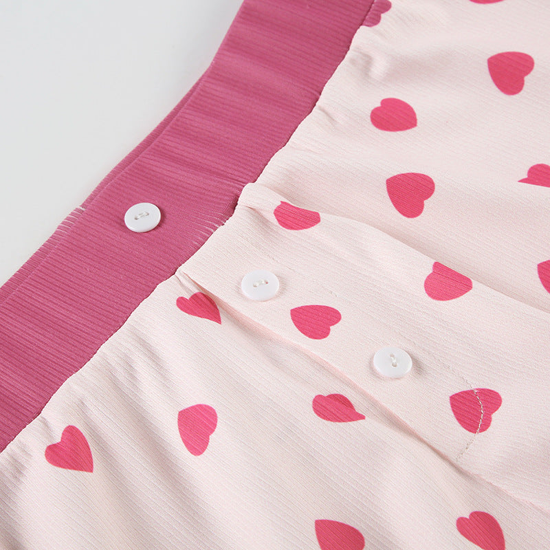 Heart Print Short Sleeved Two Piece Set