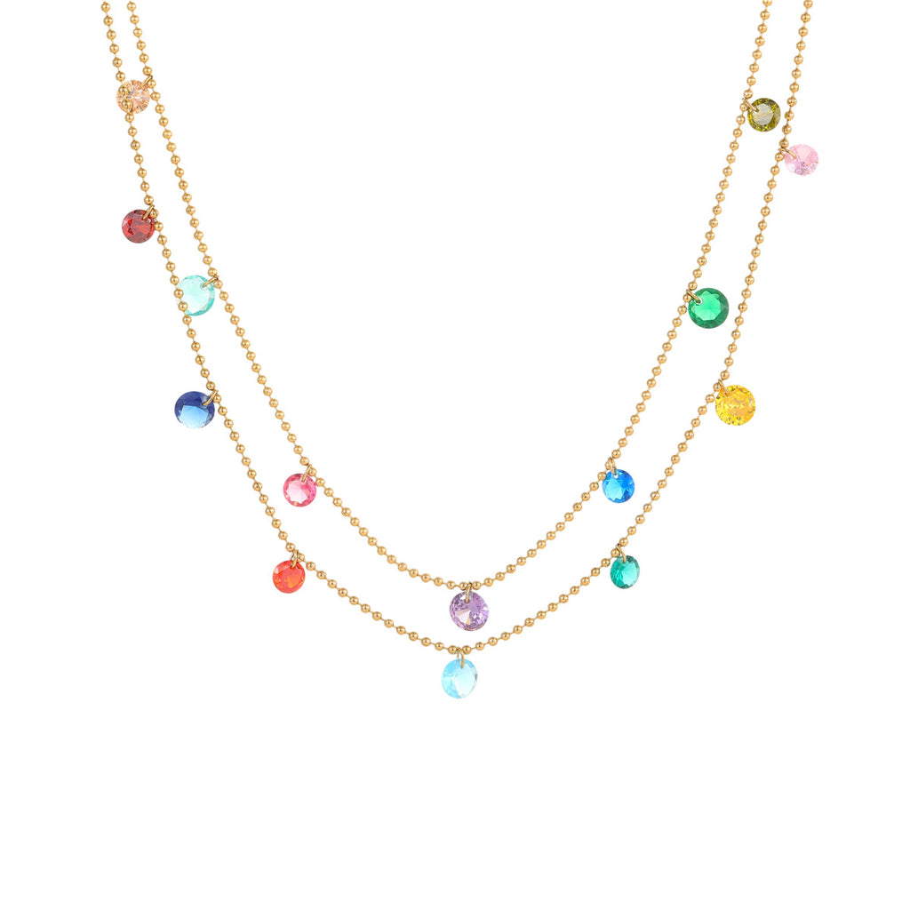 Titanium Steel Light Luxury Minority Color Zircon Multi Layer Twin 18K Gold Plating Necklace
