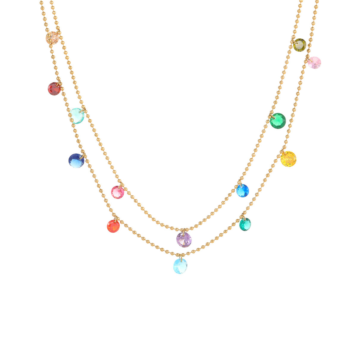 Titanium Steel Light Luxury Minority Color Zircon Multi Layer Twin 18K Gold Plating Necklace