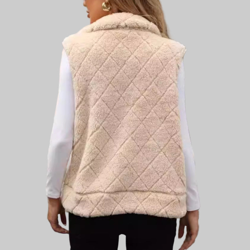 Diamond Lattice Zipper Plush Vest Coat