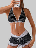 Bikini Polka Dot Printed Lace-up Sexy Belt Overskirt Three Piece Set - Tamra.Shop.Social