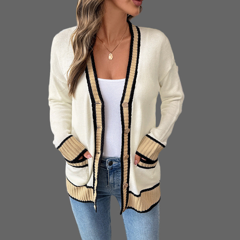 Loose Contrast Color Sweater Cardigan